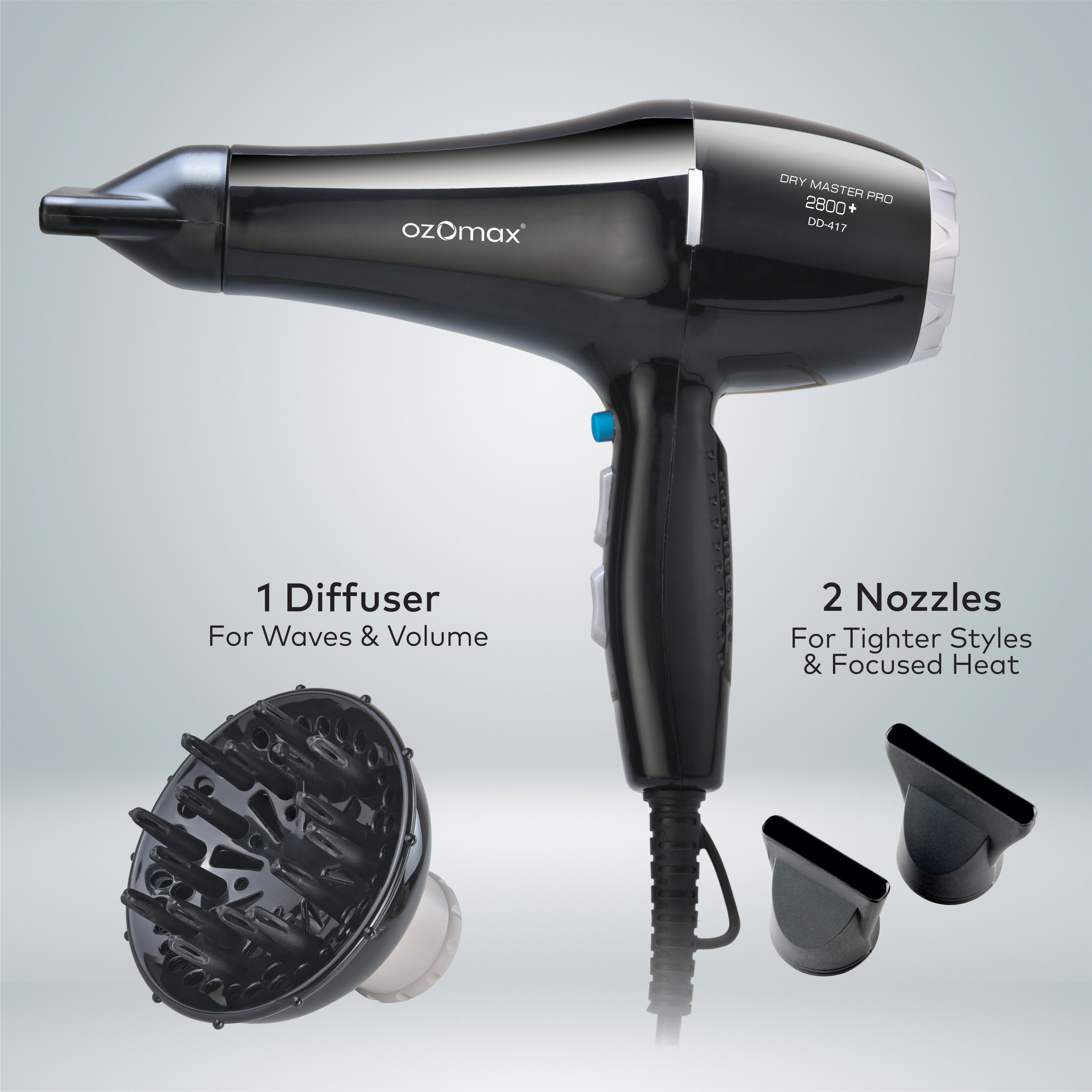 Dry Master Pro Hair Dryer 2800+ with Diffuser – Ozomax