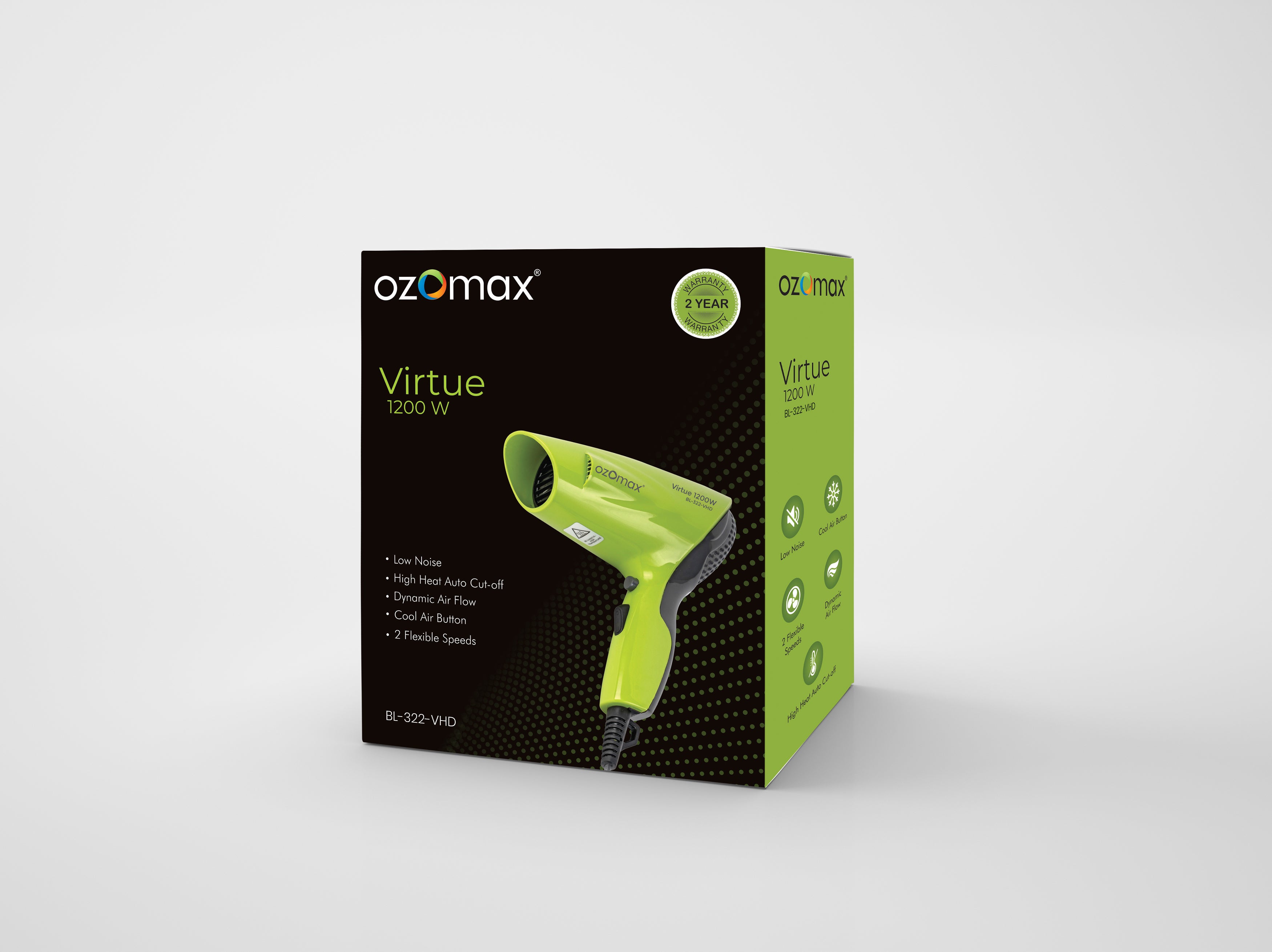VIRTUE HAIR DRYER 1200 WATT – Ozomax